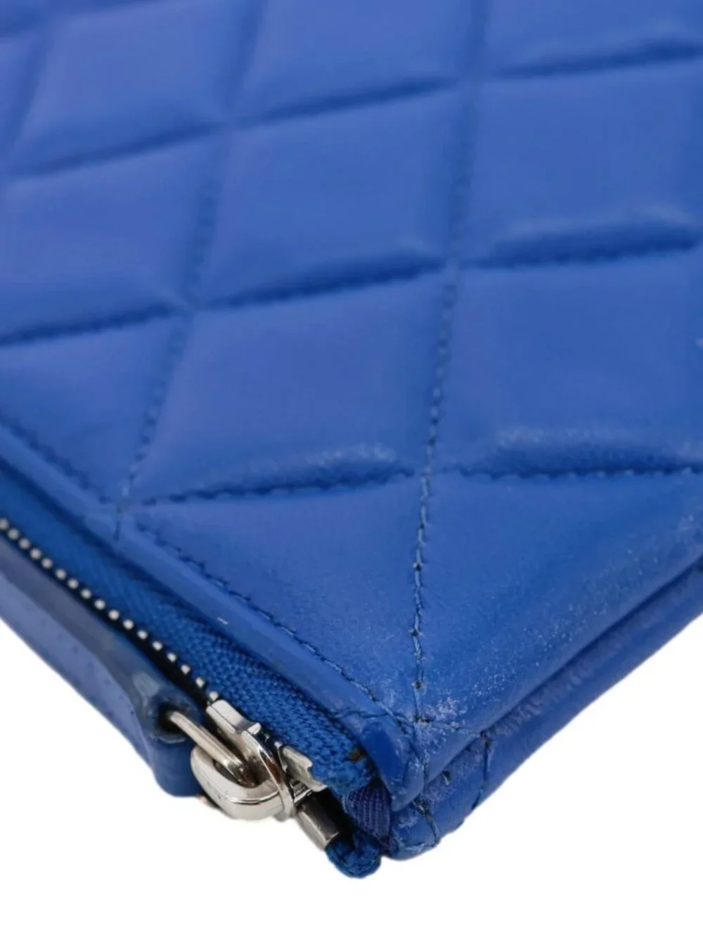 Chanel O Case Large Quilted Lambskin Leather Clutch Blue